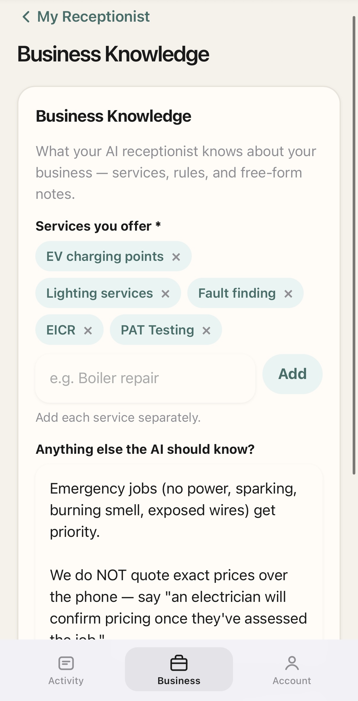 Ringl settings screen